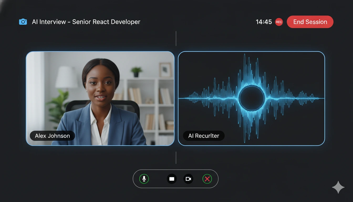 AI Video Interview Interface showing split screen